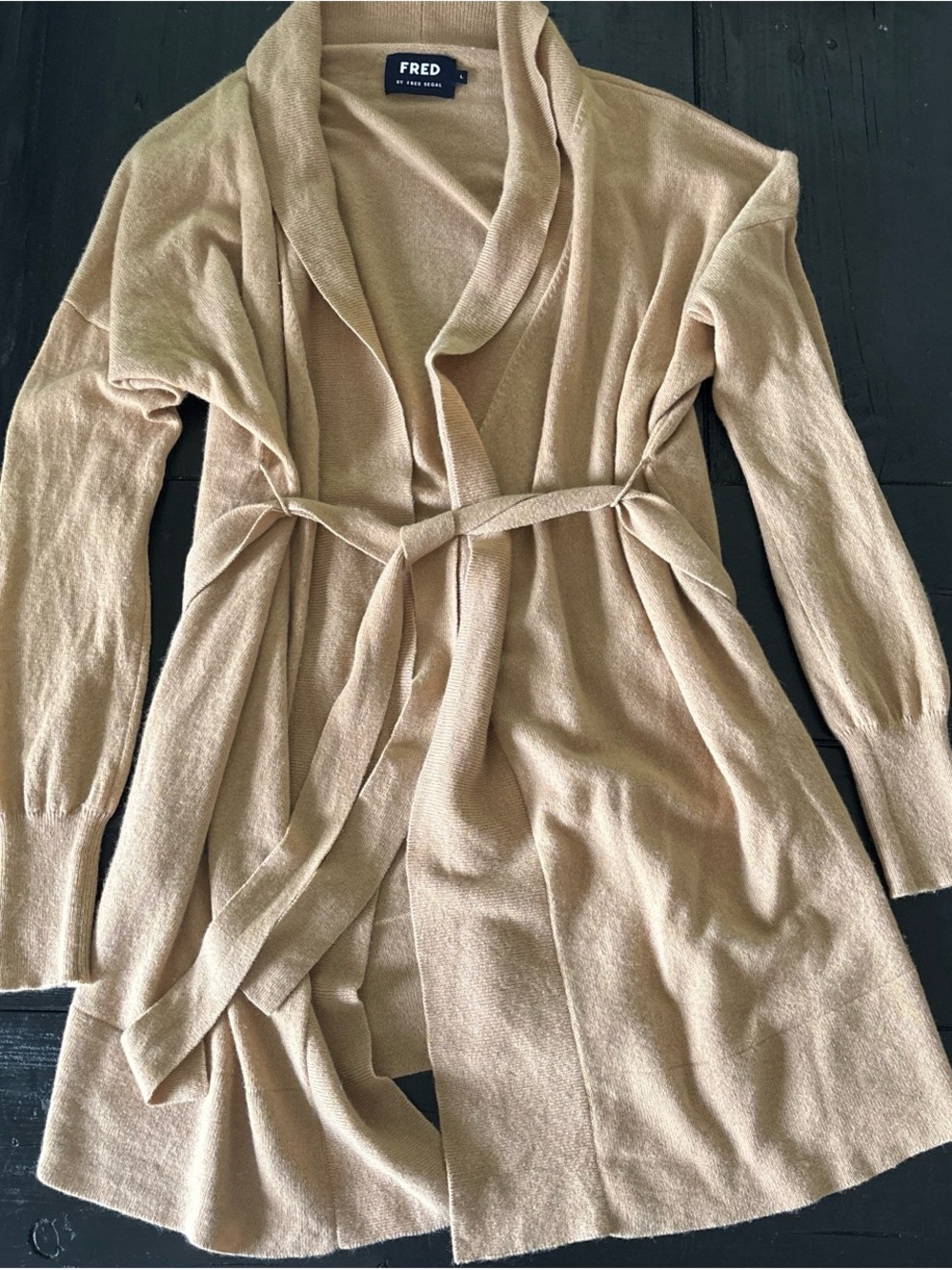FRED by Fred Segal Wrap Cardigan with Self-Tie Belt and Pockets 100% Cashmere